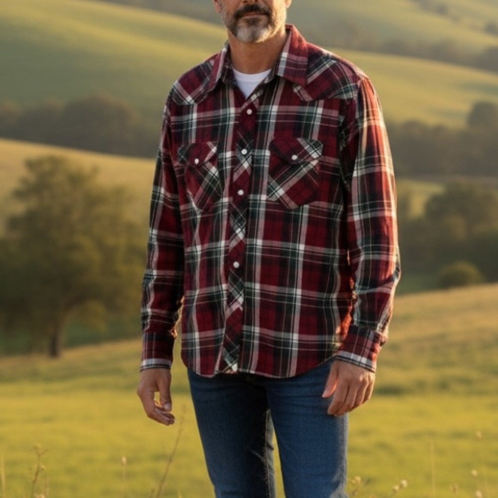 Wrangler Vintage Western Red Multicolor Plaid Pearl Button Down Shirt